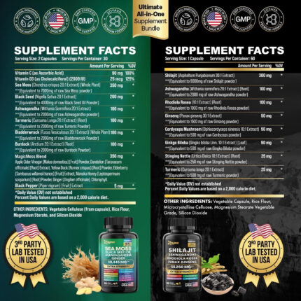 Zoyava Dynamic Vitality Bundle - Sea Moss 7000mg, Black Seed Oil 4000mg, Ashwagandha 2000mg, Ginger & Shilajit 9000mg, Rhodiola