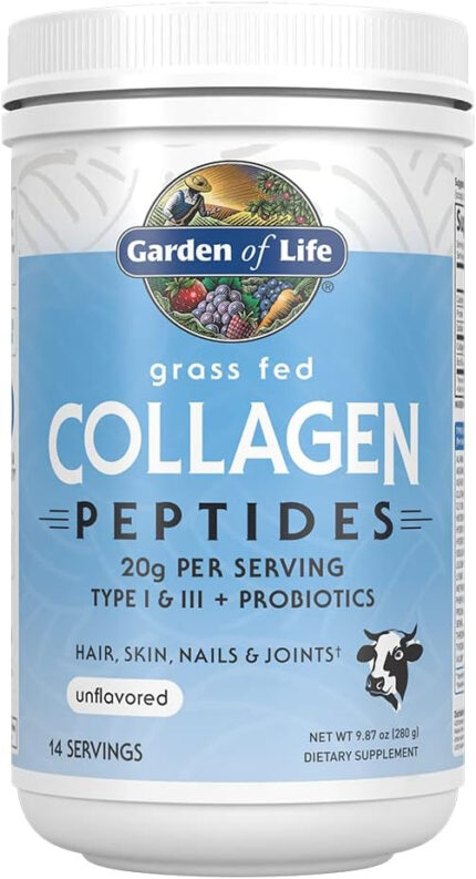 Garden of Life Grass Fed Collagen Peptides Powder Unflavored Collagen Powder for Women Men Hair Skin Nails Joints