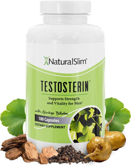 NaturalSlim Natural Testosterone Booster for Men - Male Enhancing Supplement with Ginkgo Biloba, L Arginine, Zinc, Vitamin B3, &